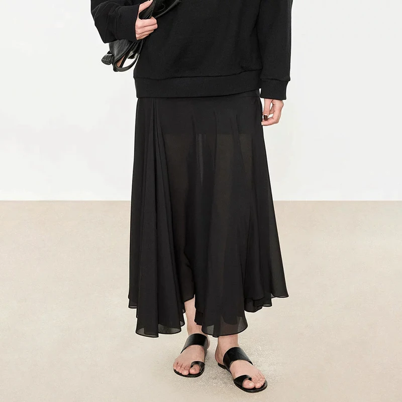 

Ele A-Line Midi Skirt Asymmetrical Hemming Layered Me Dra Commute High-End Feeling Women's Faion Spring 2026