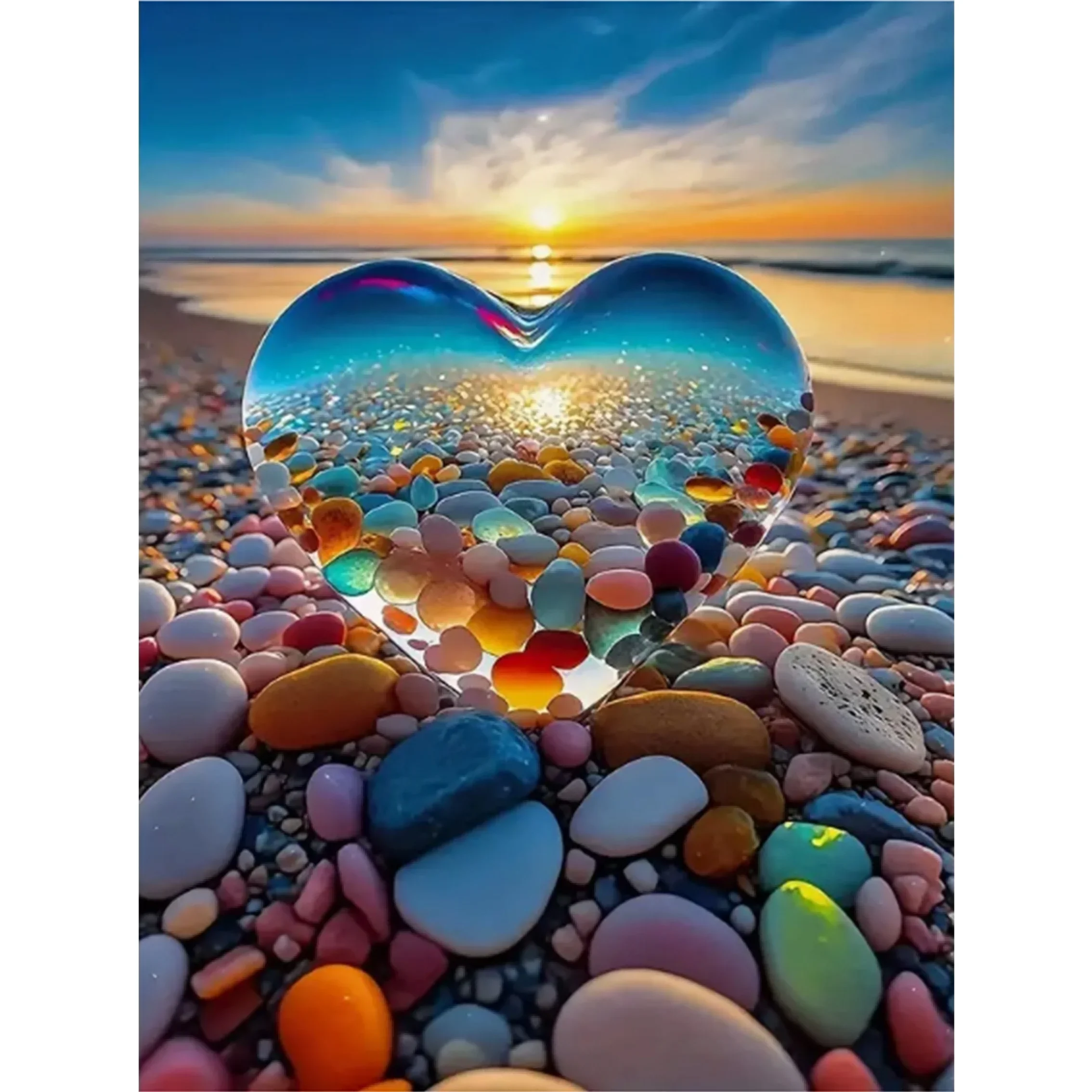 Anspruchsvolles herzförmiges Holzpuzzle mit bunter Strandszene – einzigartiges unregelmäßiges Design, perfekt für Heimdekoration, Geburtstage,