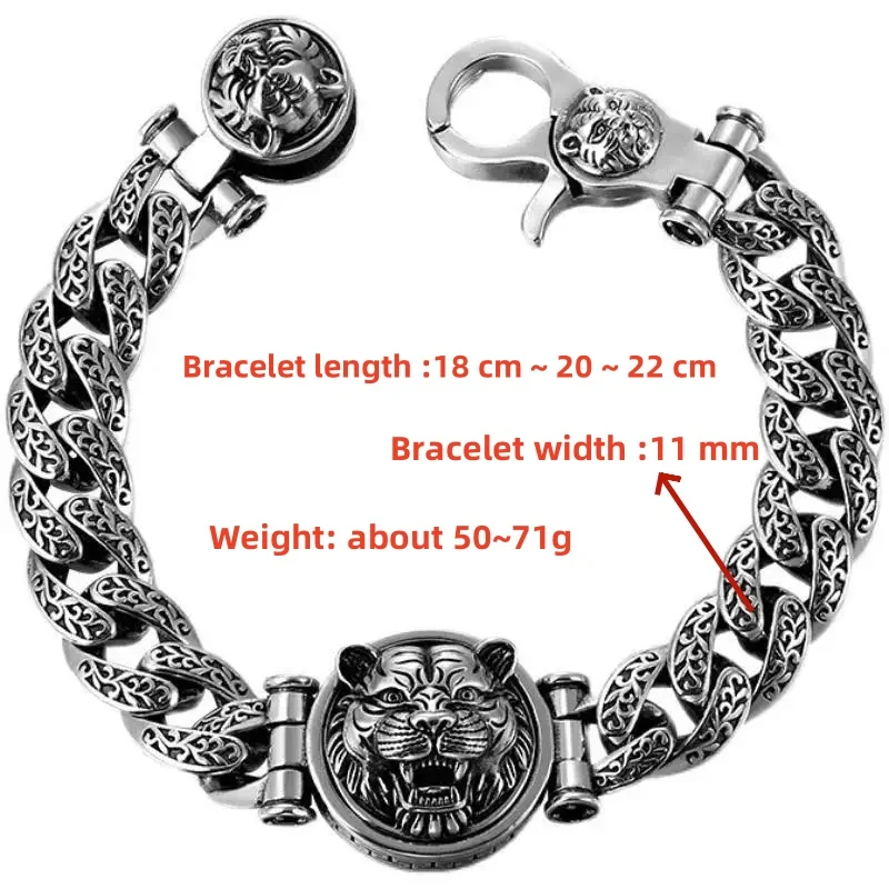 Great Sale 925 sterling silver Retro Personality Tang Grass Turning Transfer Tiger Bracelet Male Trendy Men  Fashion  Jewelry