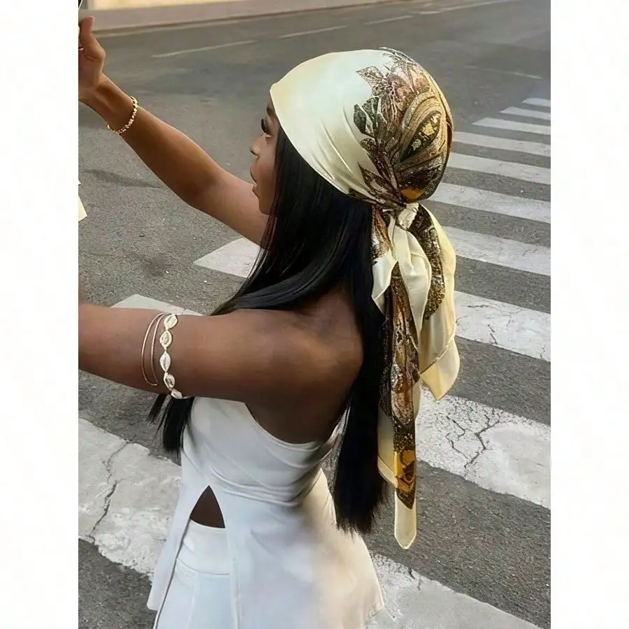 1pc Minimalist Printed Satin Scarf, New Spring Fashion Accessory Scarf, Suitable For Women, Can Be Used As A Waistband, Bag Decoration, Ribbon, Headband Or Scarf, An Ideal Choice To Enhance Your Overall Look