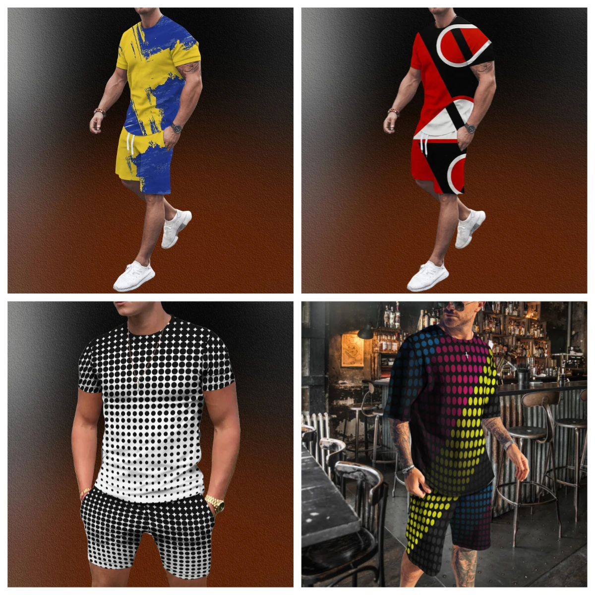 

25 летняя мужская спортивная одежда, большой двухсекционный повседневный уличный костюм в стиле ретро, пляжный костюм с 3D простым принтом, мужская футболка, шорты, спортивная одежда