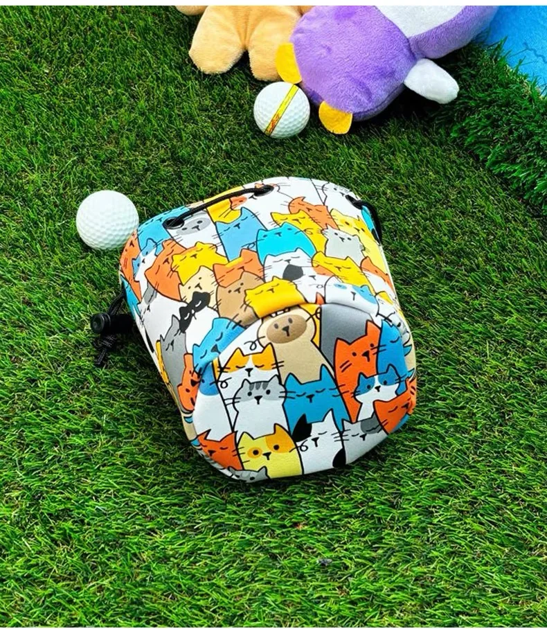 Outdoor Golf Utility Pouch, Cartoon Print & Water-Resistant Design, Tear-Proof Drawstring Carryall