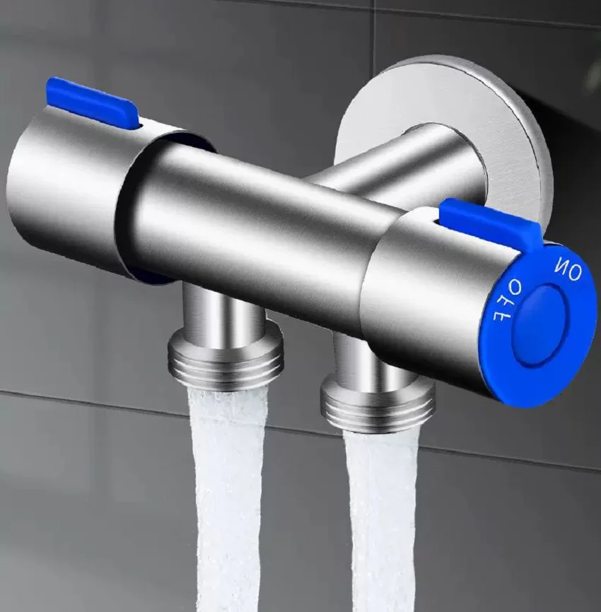 Bathroom 1 in 2 out Washing Machine Faucet Quick Opening Triangle Valve Faucet Accessory G1/2 Threaded Water Inlet