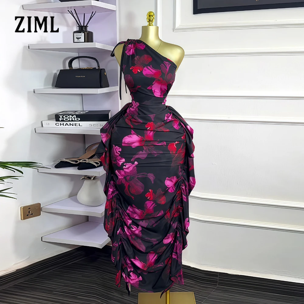 فساتين ZIML كلاسيكية مكشكشة مطبوعة للتخسيس للنساء بياقة مائلة بدون أكمام وخصر عالٍ فستان ربيعي أنيق موضة نسائية #1