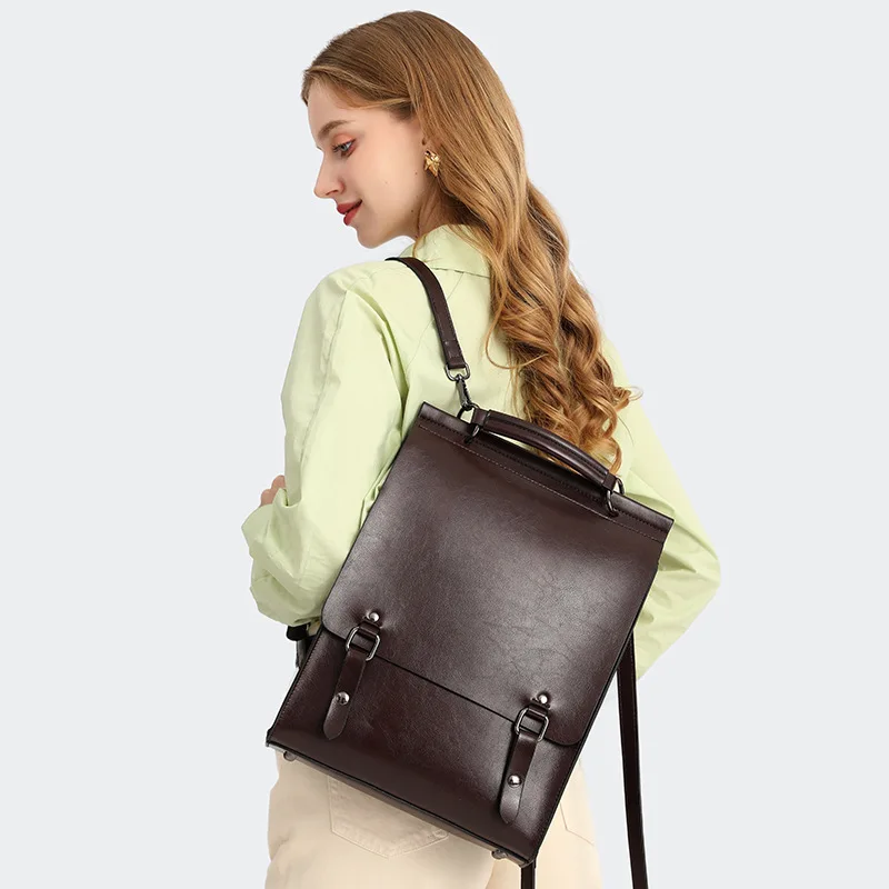 

2024 New Genuine Leather Backpack Women's British Academy Style School Bag College Student Retro Commuting Cowhide Backpack