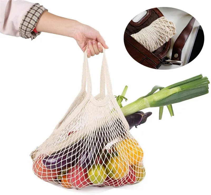 Portable Reusable Grocery Bags Fruit And Vegetable Bags Can Be Washed Cotton Mesh Rope Organic Tote Short Tote Net Tote Bags