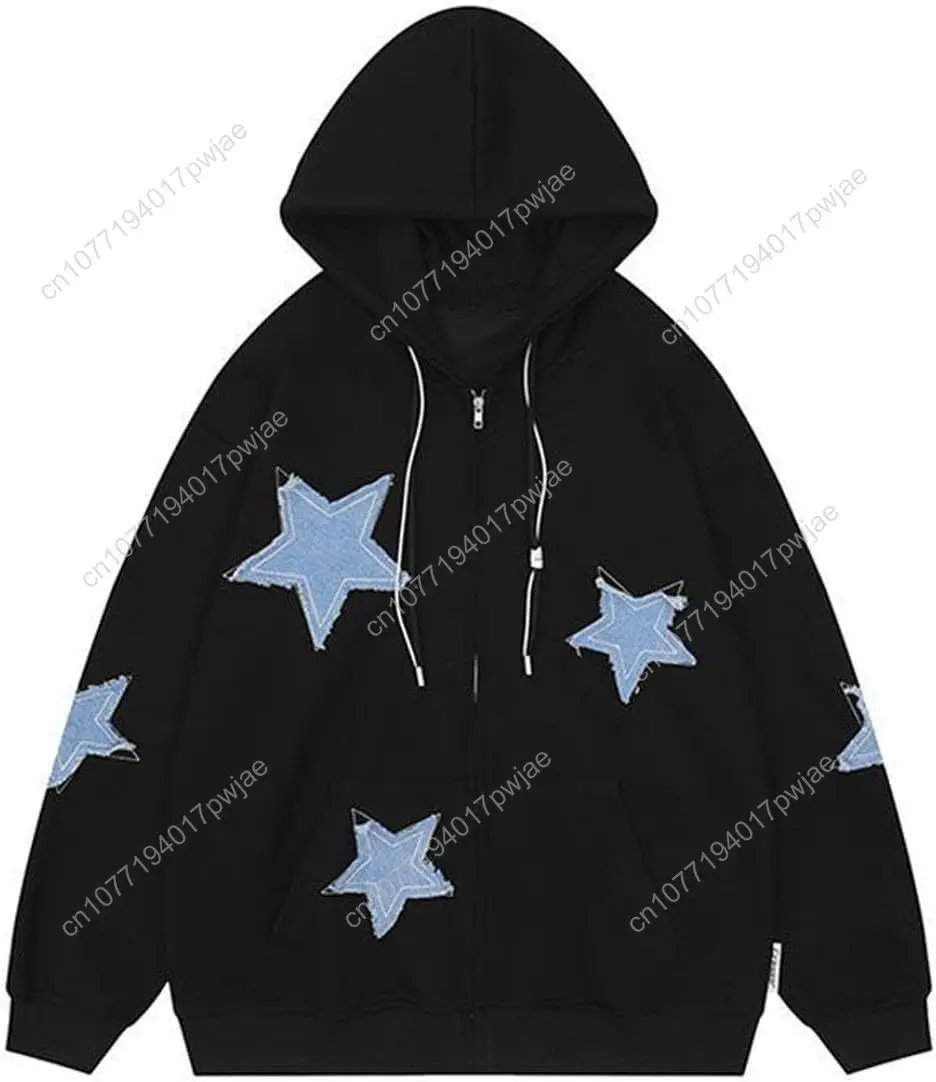 Cute Hoodie Women Men,Star Graphic Zip Up Hoodies Oversize Sweatshirt Harajuku Jacket Streetwear Preppy Clothes