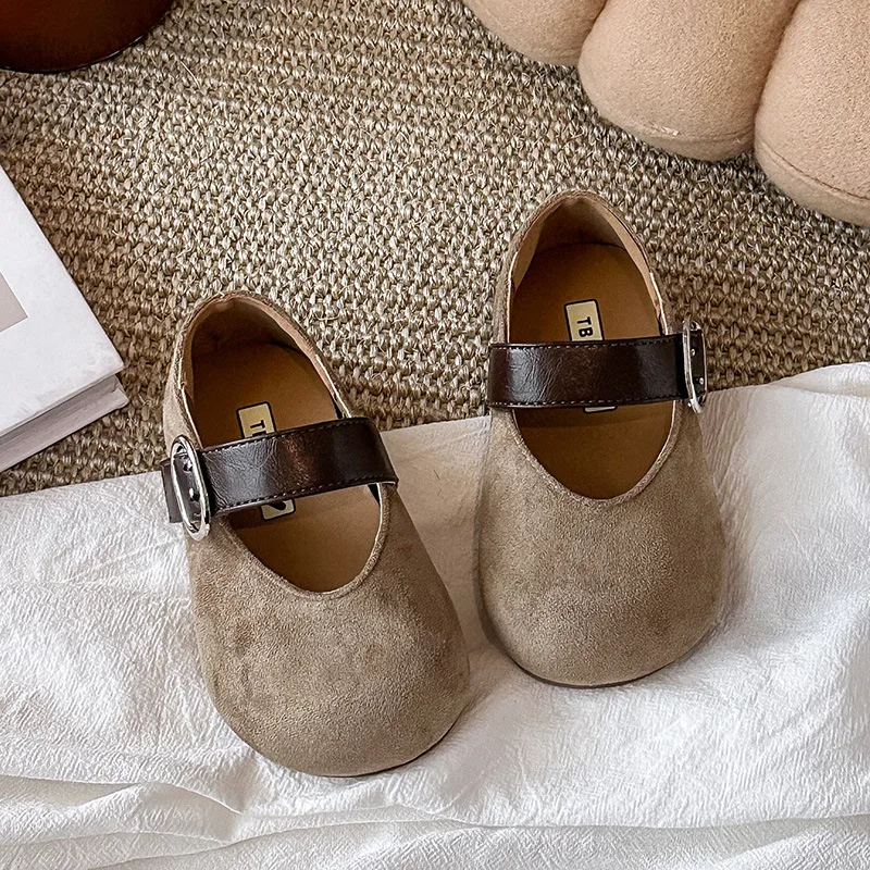 Children Mary Janes Korean Style Leopard Kids Flat Shoes Soft Sole 2025 Autumn New Girls Leather Shoes Round Toes Elegant Sweet