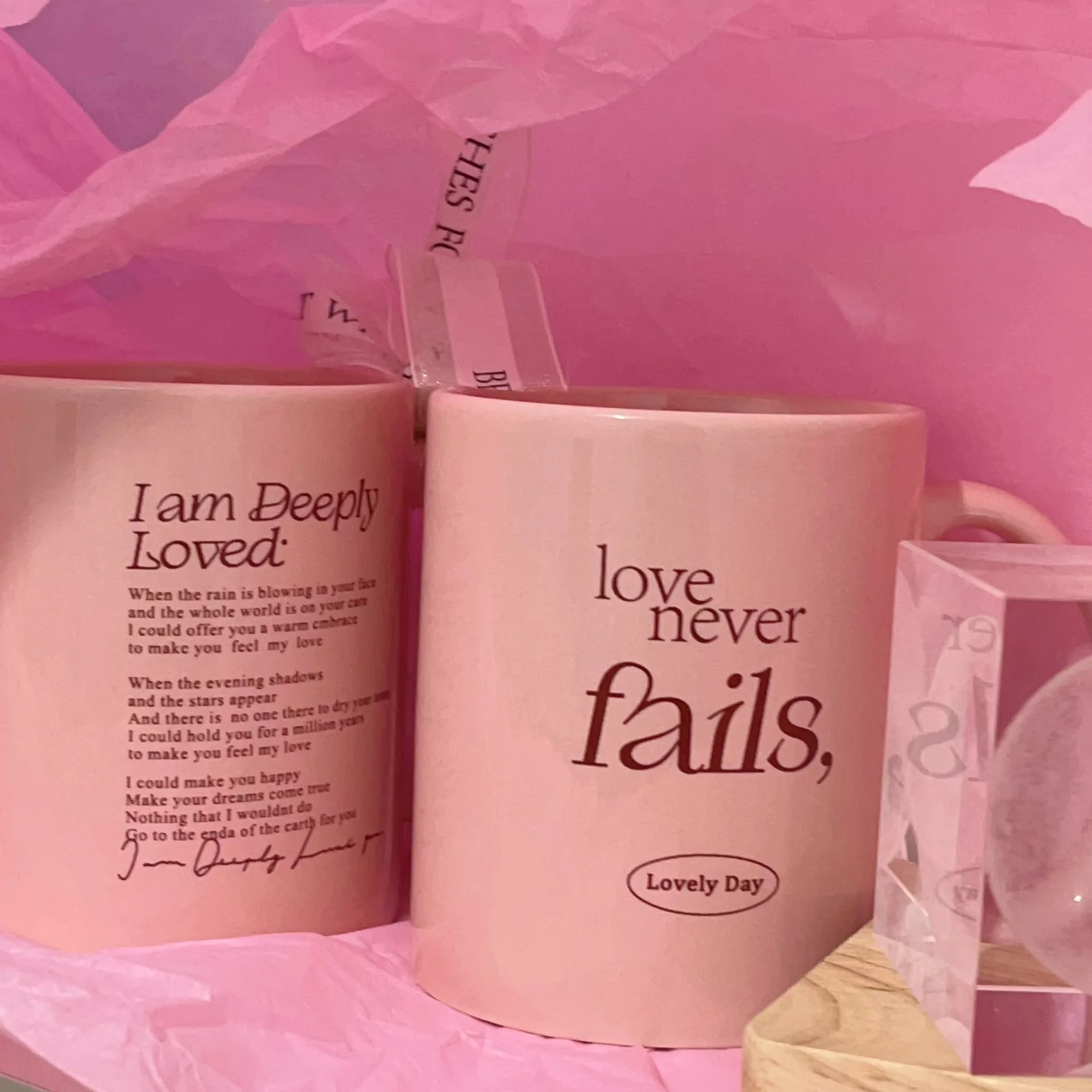 Romantic Ceramic Coffee Mug Romantic Milk Cup Cute English Words Love Never Fail Couples Gift Ins Style Unique Cups