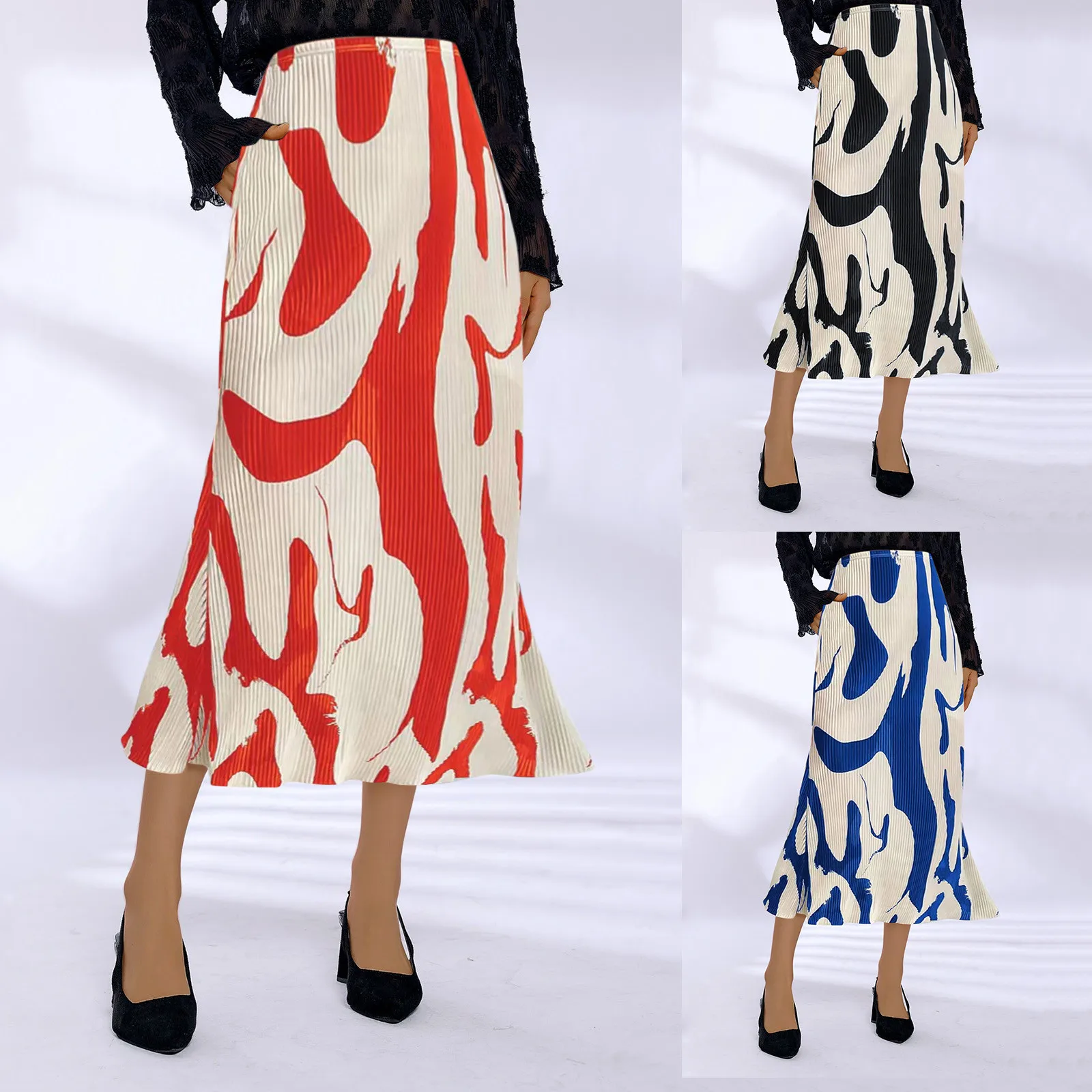 Spring And Summer New Women's Half Body Skirt Fashion Colour Blocking Long Skirt High Waisted Versatile Casual Half Body Skirt