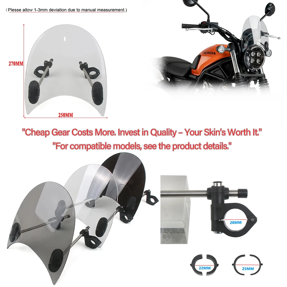 

Fit For Keeway Superlight 200 150 125 Universal Motorcycle Windshield Extension Adjustable Spoiler Clamp-On Windscreen Deflector