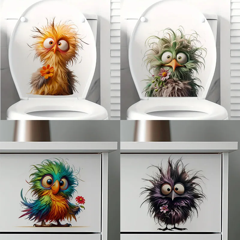 Crazy and Funny Bird Toilet Stickers Decoration for Living Room, Wall, Bedroom, and Home Decor Car Decals Self-Adhesive