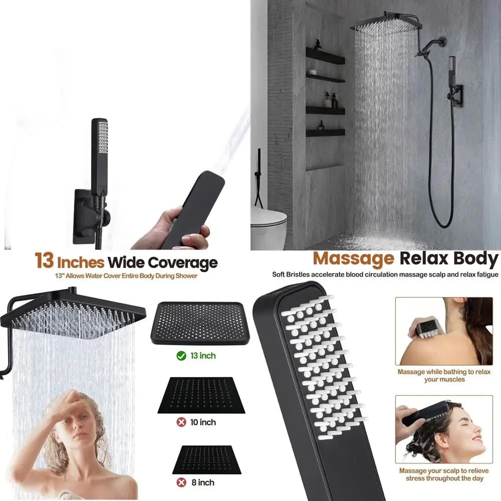 

13 Matte Black Dual Shower System with Adjustable Arm and Massage Handheld Spray