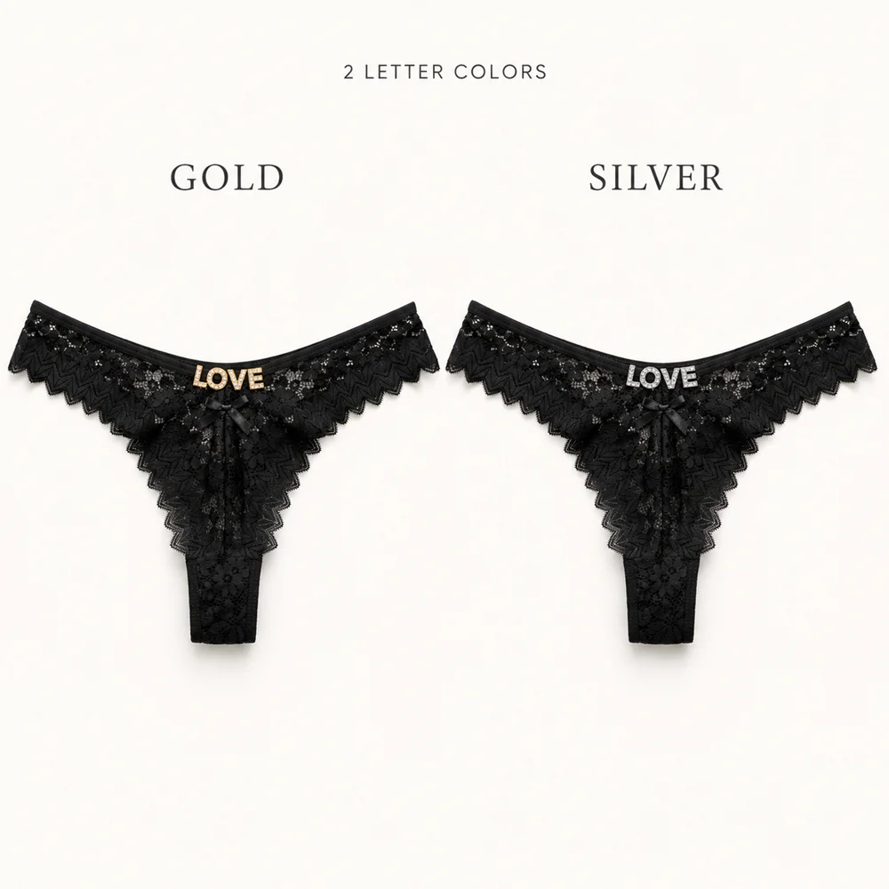 Custom Crystal Letter Lace Thong Panties for Women Personalized Name Underwear Gold Silver Rhinestone Gift Multiple Colors