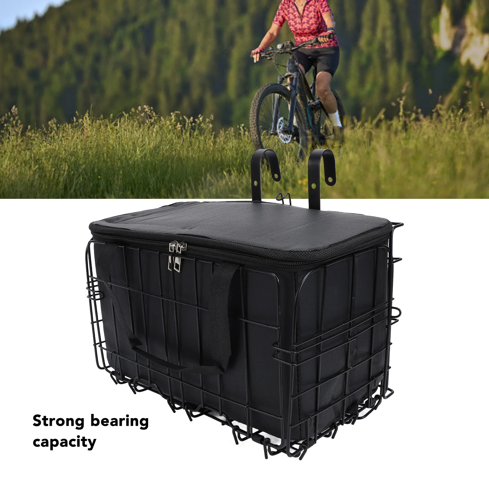 

Передняя корзина для велосипеда со съемной сумкой-вкладышем, большая железная корзина для горного велосипеда, многофункциональная для переноски домашних животных, фруктов, продуктов, черная