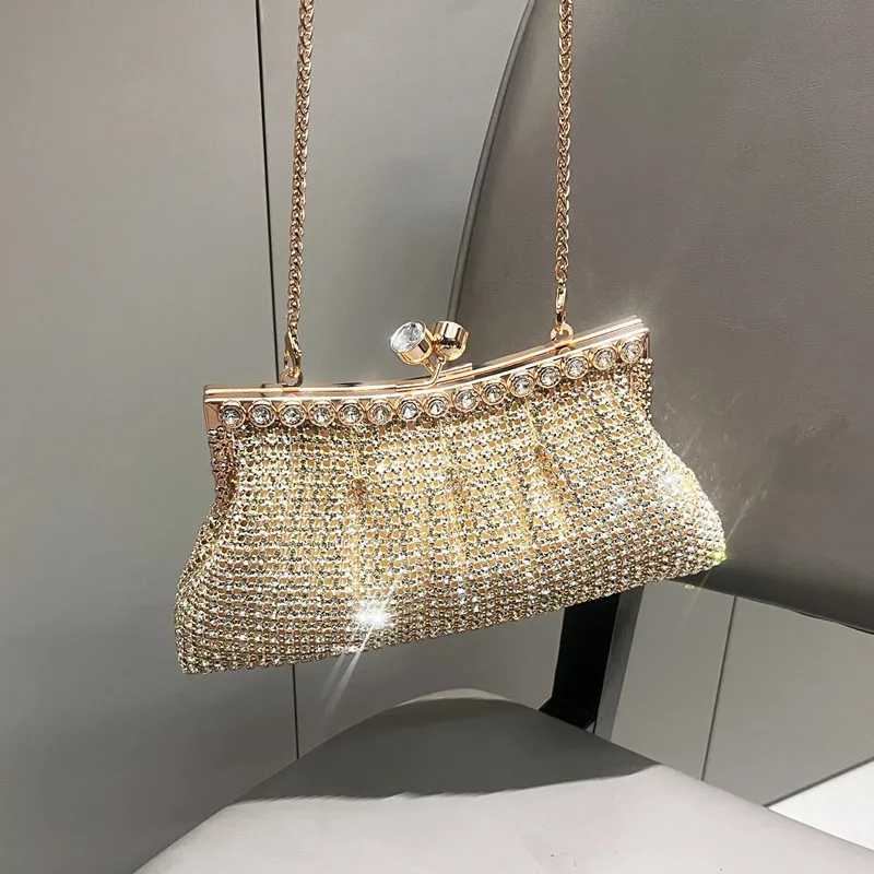

2025 Luxury High end Women Full Diamonds Evening clutch Bag and Purses Shiny Rhinestones Wedding Party Handbags Shoulder Bag