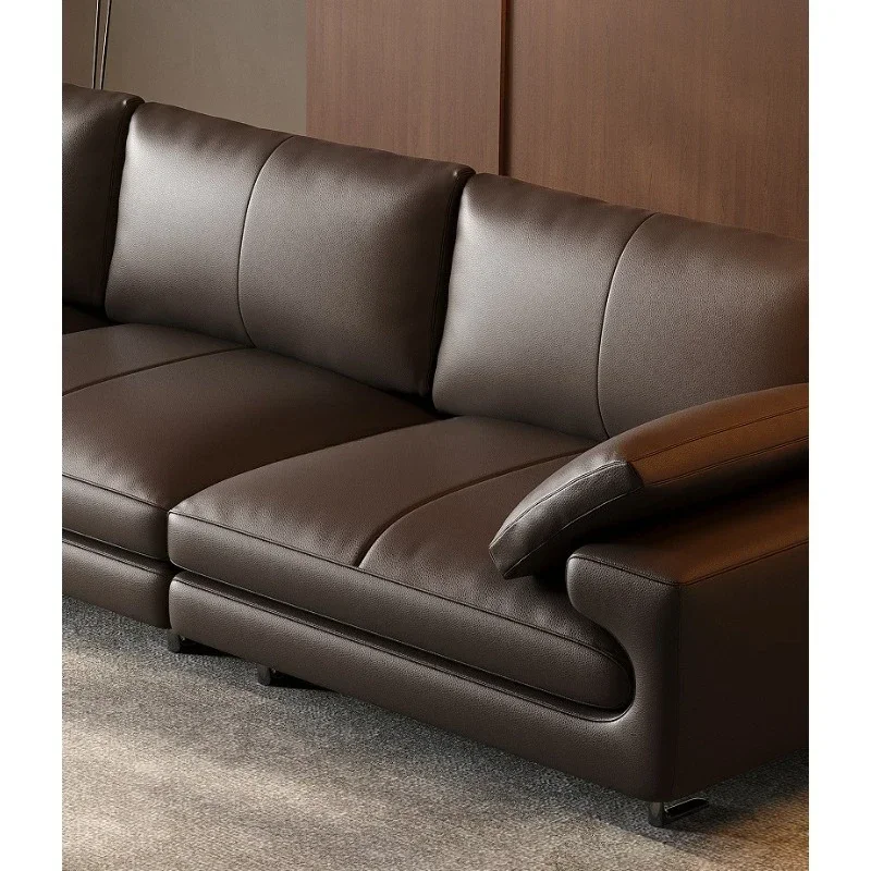 Leather sofa living room small apartment all green leather high-end  minimalist high-footed straight row