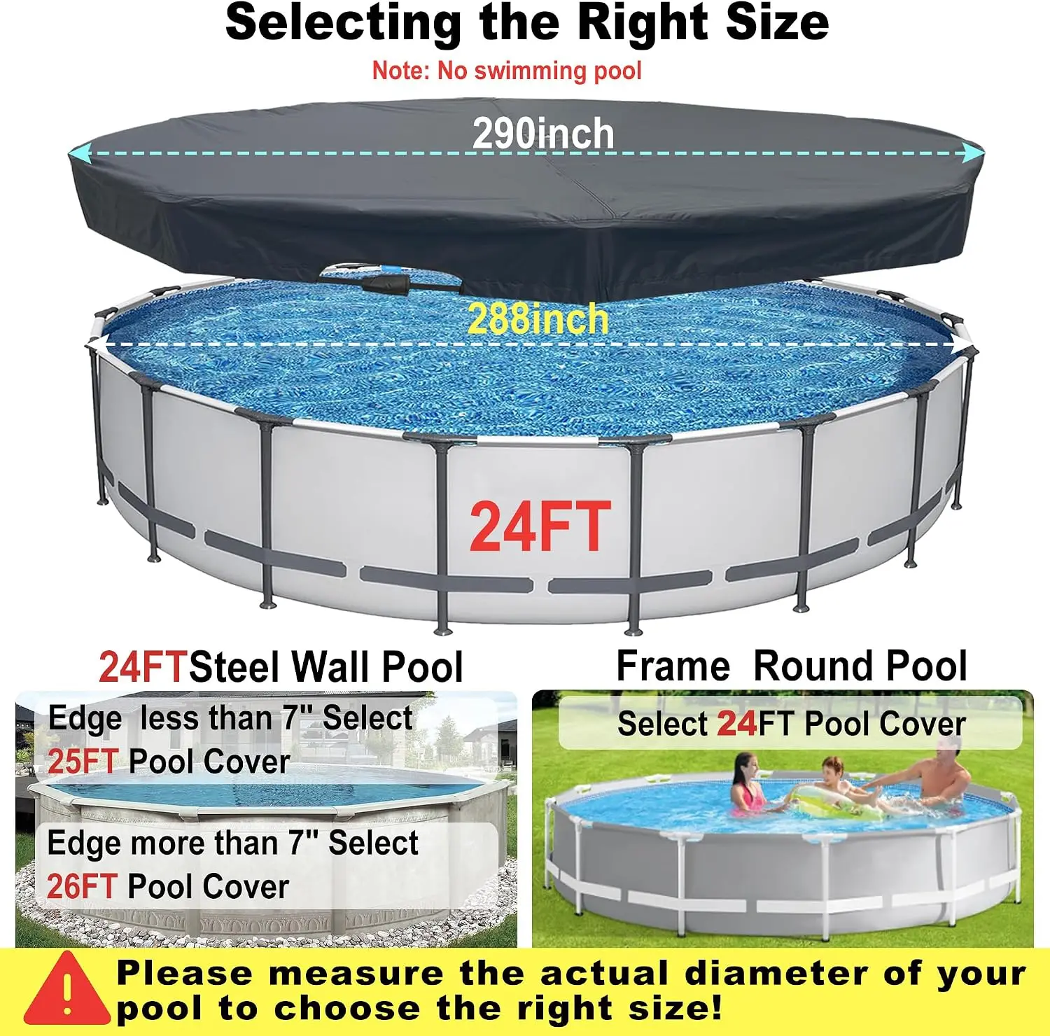 24Ft Round Pool Cover, Prevents Water Accumulation Above Ground Pool Cover, Quick Installation And Removal One-Piece Pool