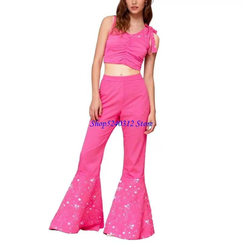 Tenues Disco années 60 70 80, accessoires Costume Hippie pour femmes, Styles 1970, pantalons évasés avec haut court sans 634C