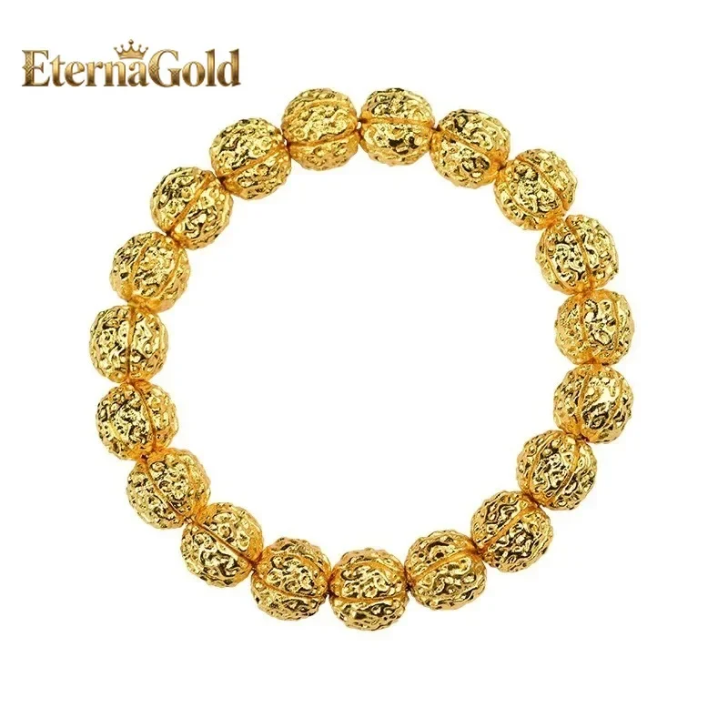 

EternaGold Luxury 24K 9999 Pure Gold real gold Men's walnut beaded bracelet