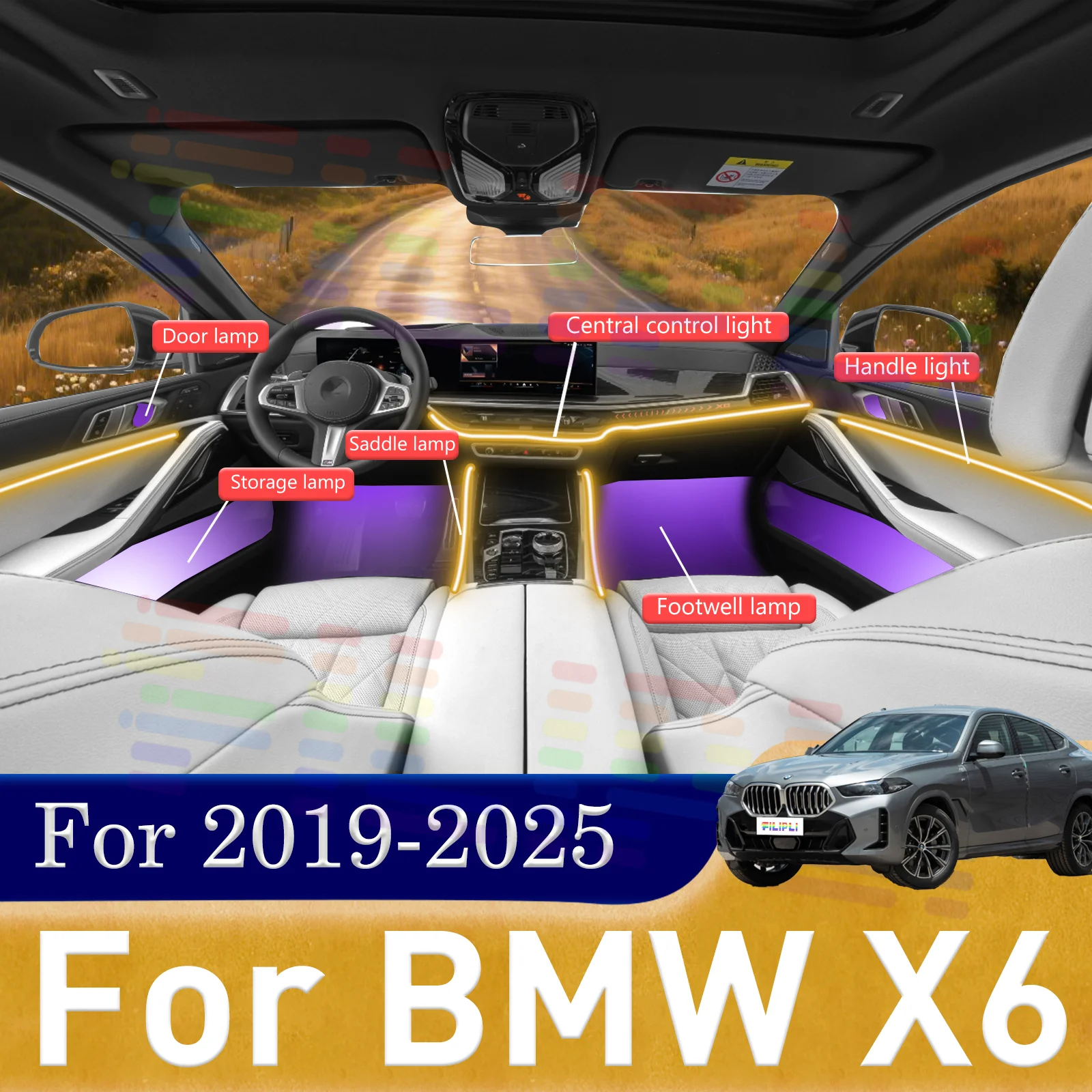 

For BMW X6 G06 Elevate Weekend Hiking Getaways with Hidden LED Light Strips for Car Interiors Boasting 64 Nature-Inspired Colors