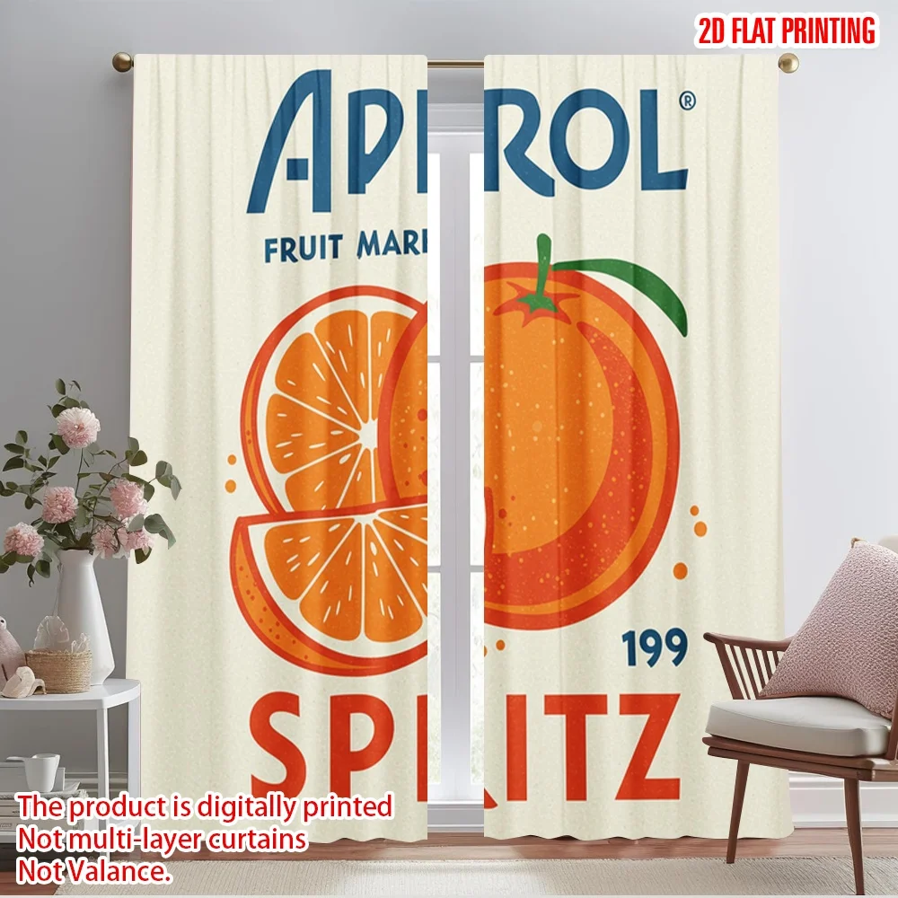 

2pcs 2D flat printing Curtains Aperol Spritz Fruit Market 100% Polyester Fabric Without Electricity Family Party Perfect for
