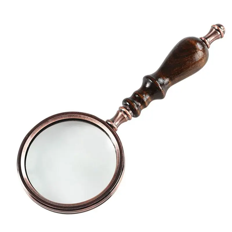 WORTHOWN-Magnifying Glass,10X Antique Copper Handheld With Wooden Handle And Real Glass,Best Reading Magnifier