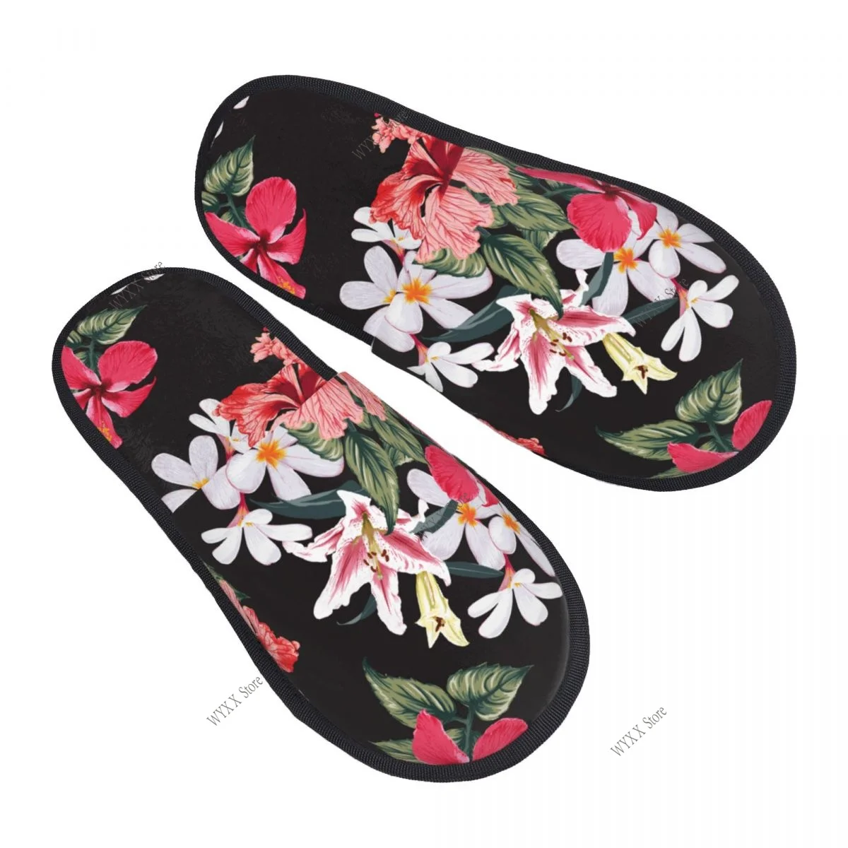 Hawaiian Floral Flower Home Slippers Winter Warm Plush Slippers For Winter Soft