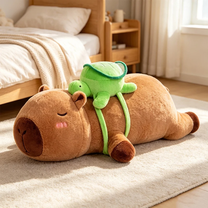 60cm Capybara Plush Pillow Long Stuffed Animal Turtle Soft Hug for Kids Cute Kawaii Cuddly Sofa Decor Gift for Adults Home Room