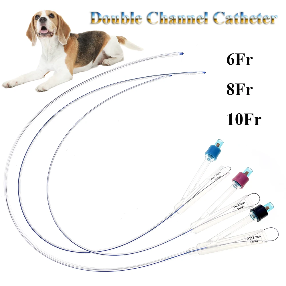 

10PCS Professional Dog Pet Foley Silicone Urinary Catheter With Balloon 2 Ways Stylet Self-retaining Long Time Indwelling Clinic