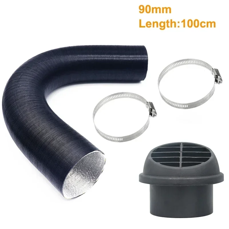 90mm Heater Pipe Duct +1xWarm Air Outlet + 2x Hose Line Clip Blown Air Parking Heater For Eberspacher Webasto Propex