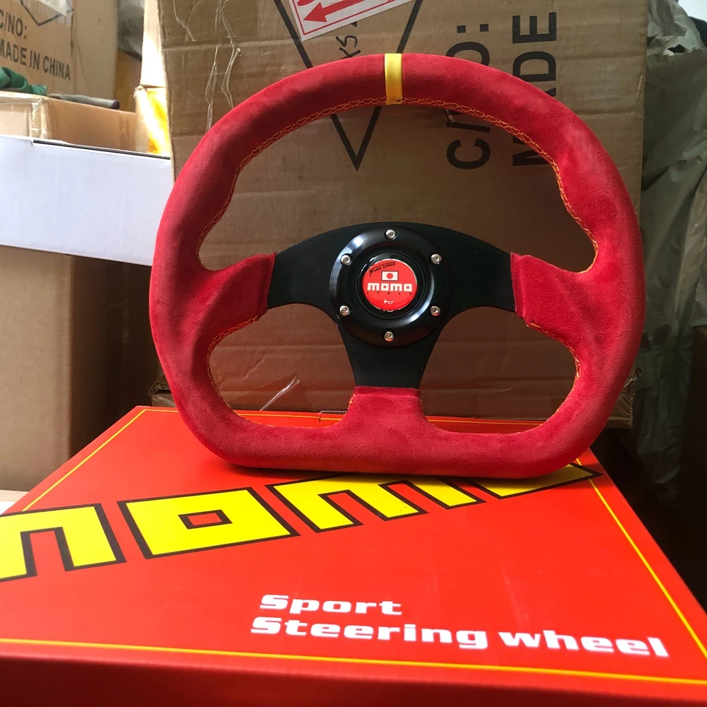 Red JDM Racing D 13Inch MOMO Steering Wheel JDM Rally Drift Real Suede Leather MOMO Steering Wheel Volantes For VW BMW Toyota