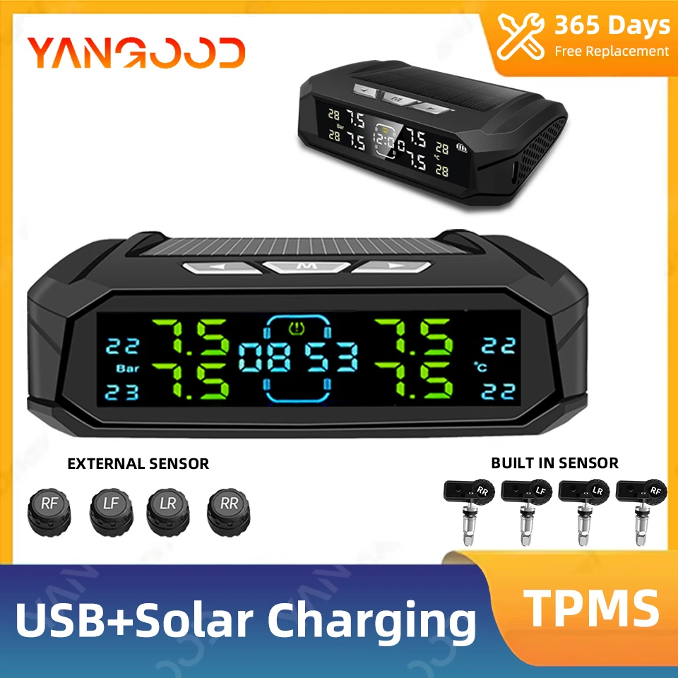 Bar Wireless Intelligent Car Tire Pressure Alarm Monitor System Temperature Air Pressure Gauge With 6 Durable Tire Sensors