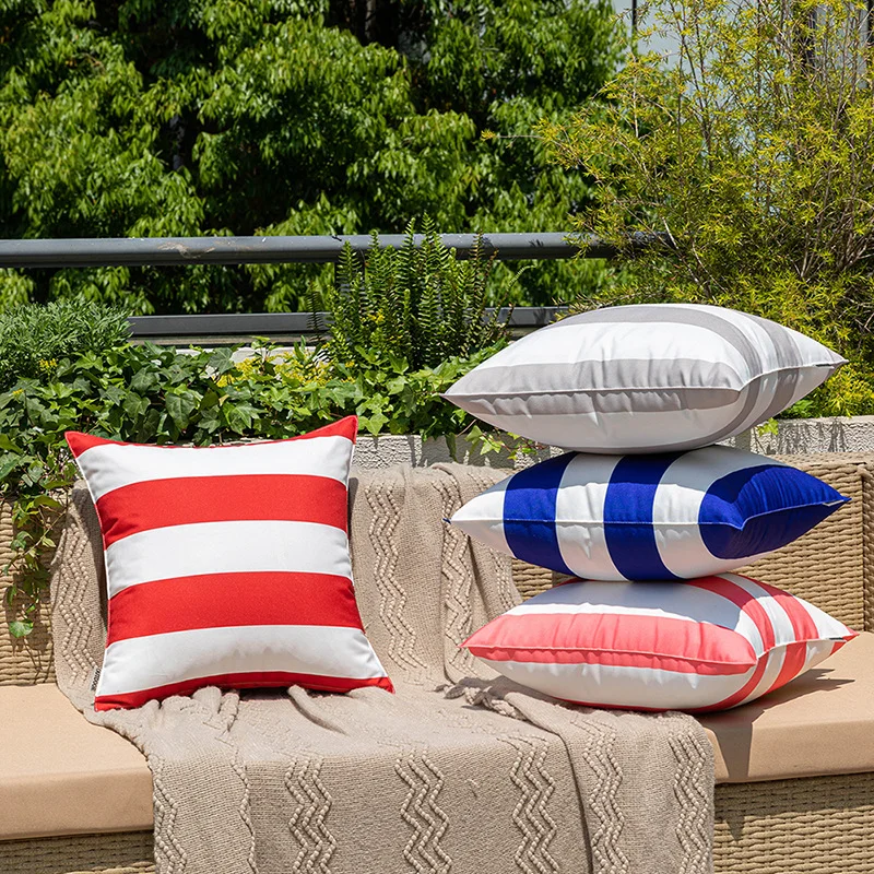 2-Pack Waterproof Cushion Cover for Outdoor Oxford Striped Print Pillowcase Garden Tent Swimming Pool Anti Fouling Pillow Covers