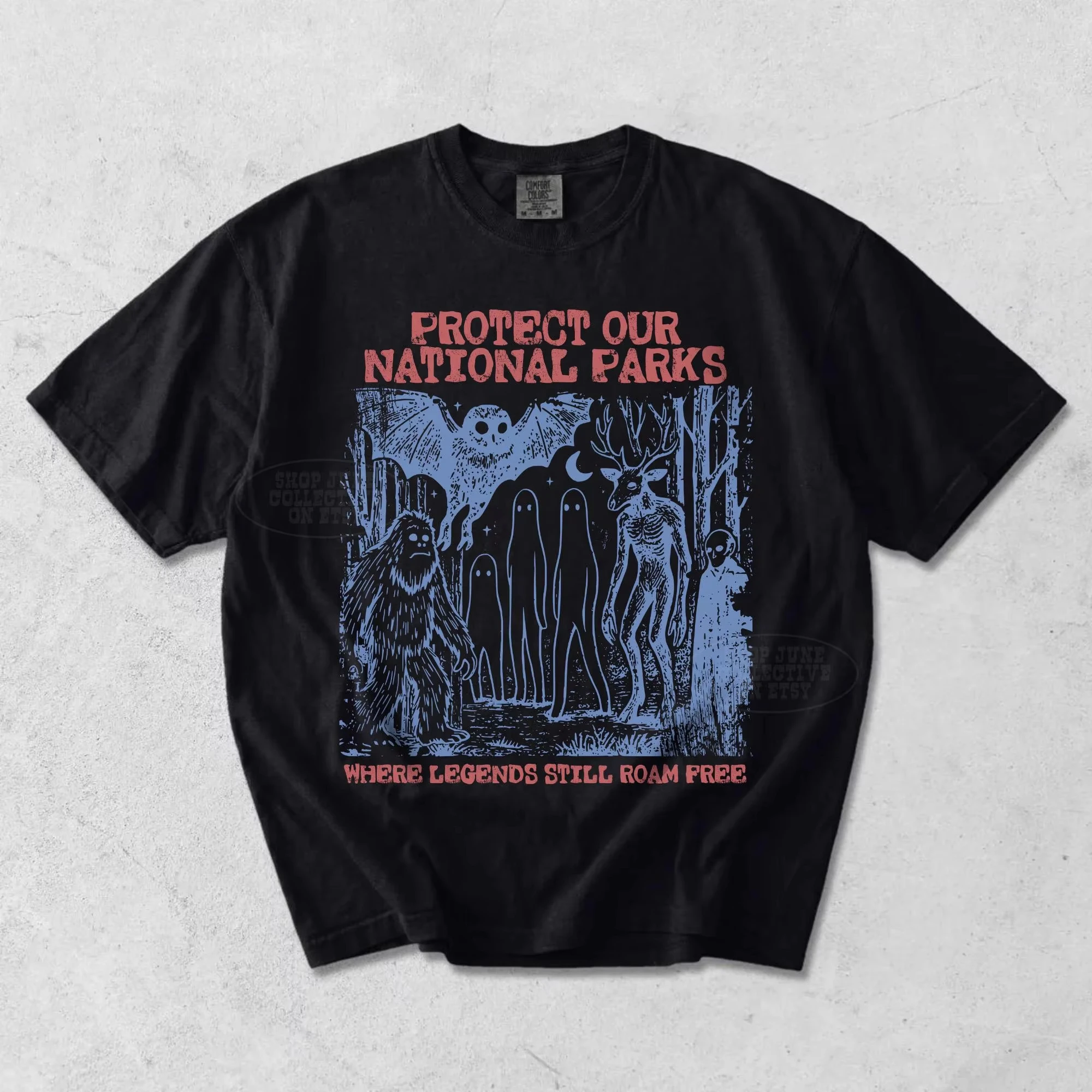 90s Protect Our Parks Vintage Camping Hiking Tee Cryptid National Parks Shirt Retro Wanderlust Shirt Fantasy Creatures Tee