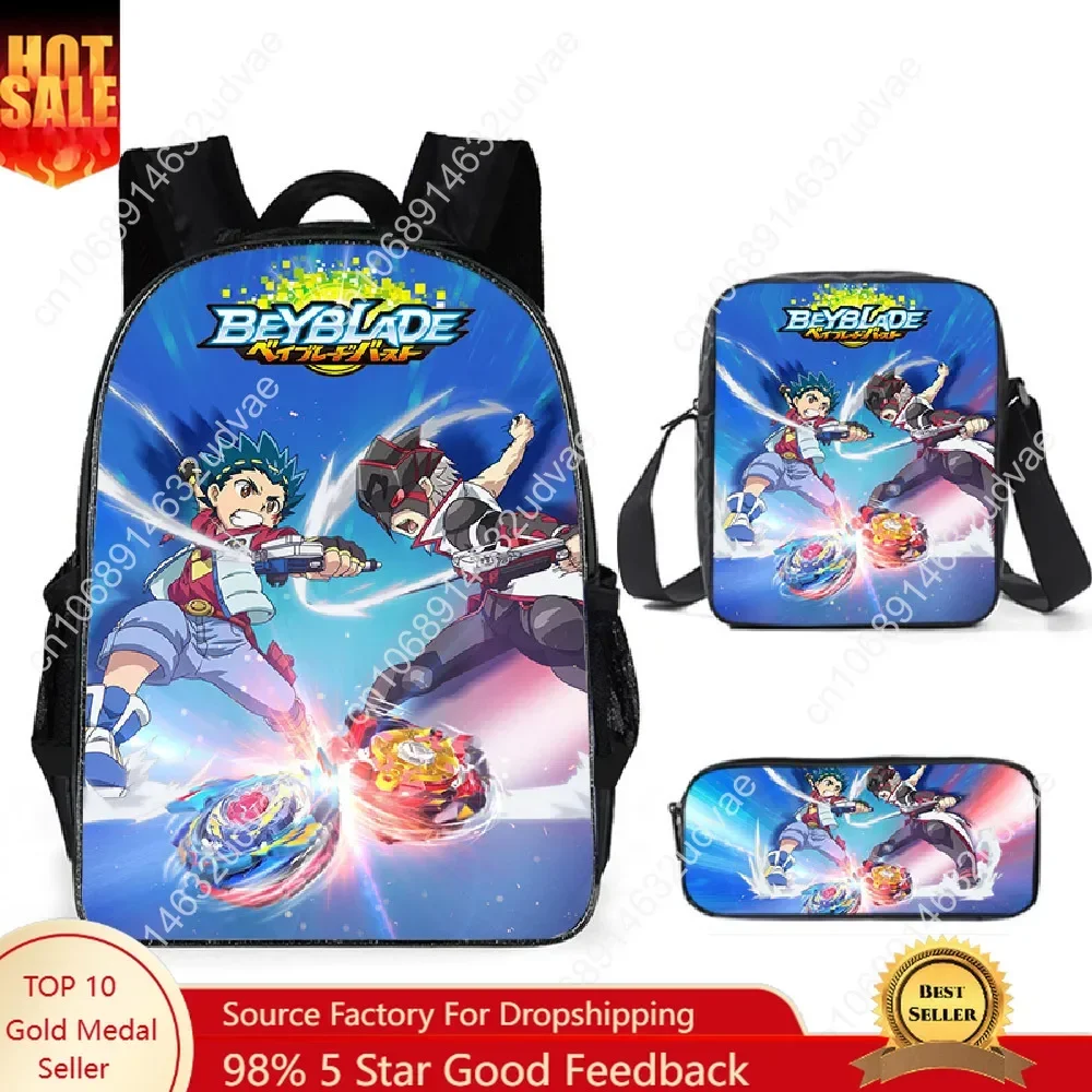 Trendy Beyblade Burst Evolution 3D Print 3pcs/Set pupil School Bags Laptop Daypack Backpack Inclined shoulder bag Pencil Case