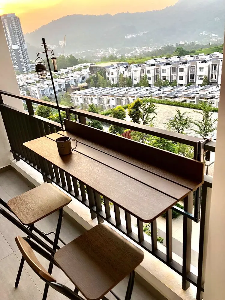 Balcony railing hanging bar table, small household bar, computer table foldable desk and chairs