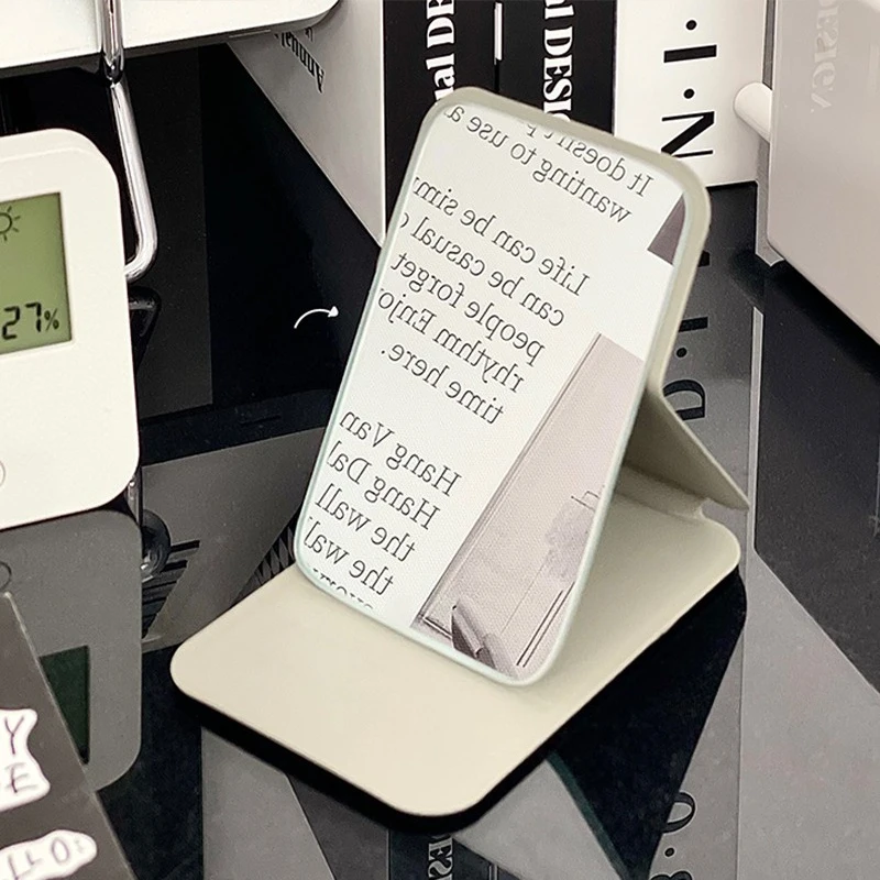 Espejo de maquillaje plegable portátil con estuche de cuero PU, espejo de tocador de escritorio compacto de mano para viajes, hogar y uso de bolsillo