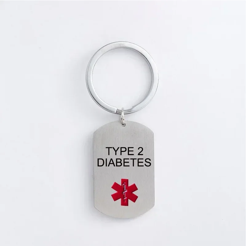 Stainless Steel Dog Tag Key Chain Medical Alert ID TYPE 1 DIABETES KeyChains for Men Woman Accessories