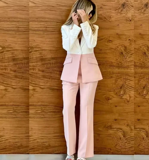 

Slim Fit Women's Suits Blazer Elegant One Button Peak Lapel Regular Length Outerwear Customized Office 2 Piece Jacket Pants