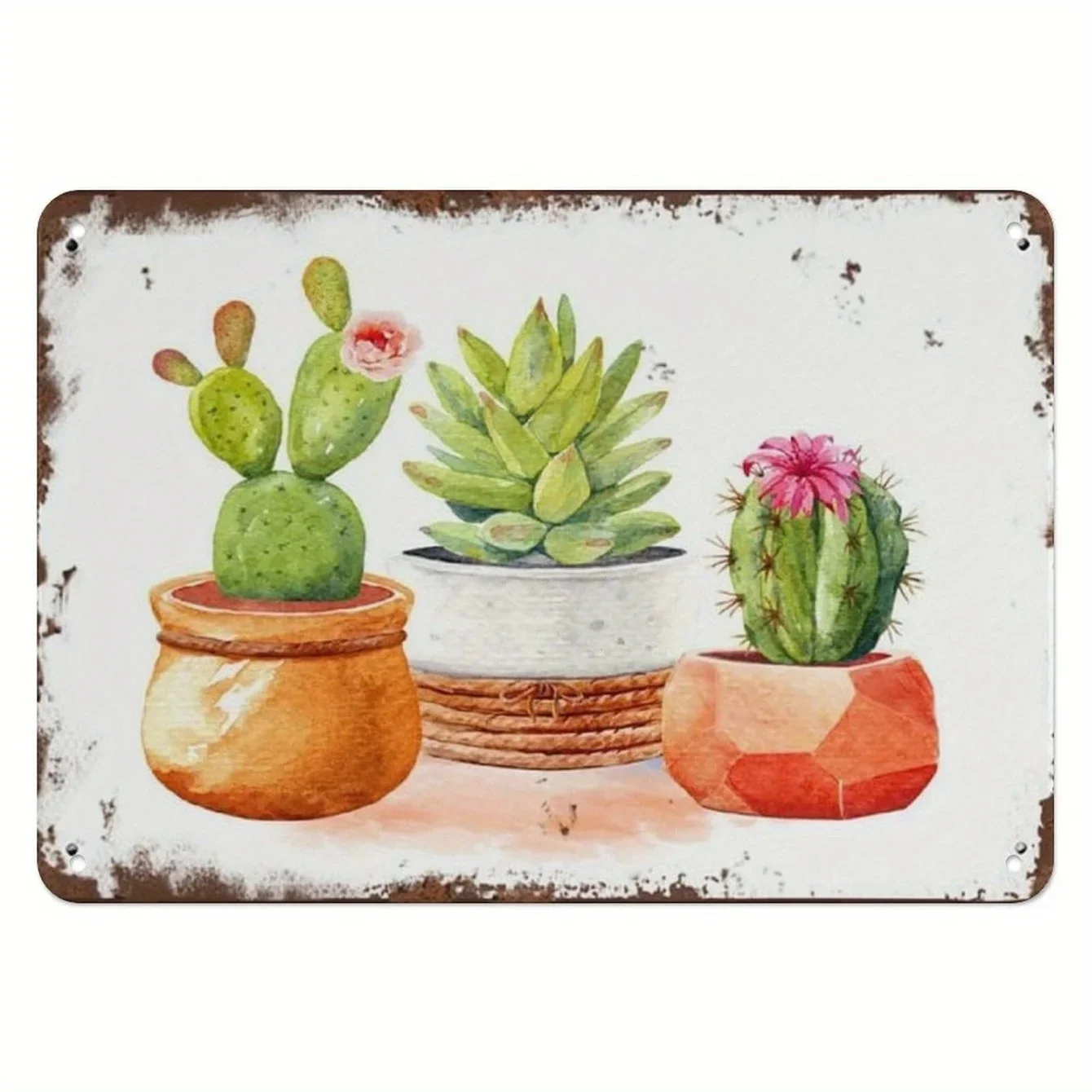 Charming Vintage Cactus Metal Wall Art - Rustic Succulent Decor, 8x12in - Perfect for Home, Office, or Pub