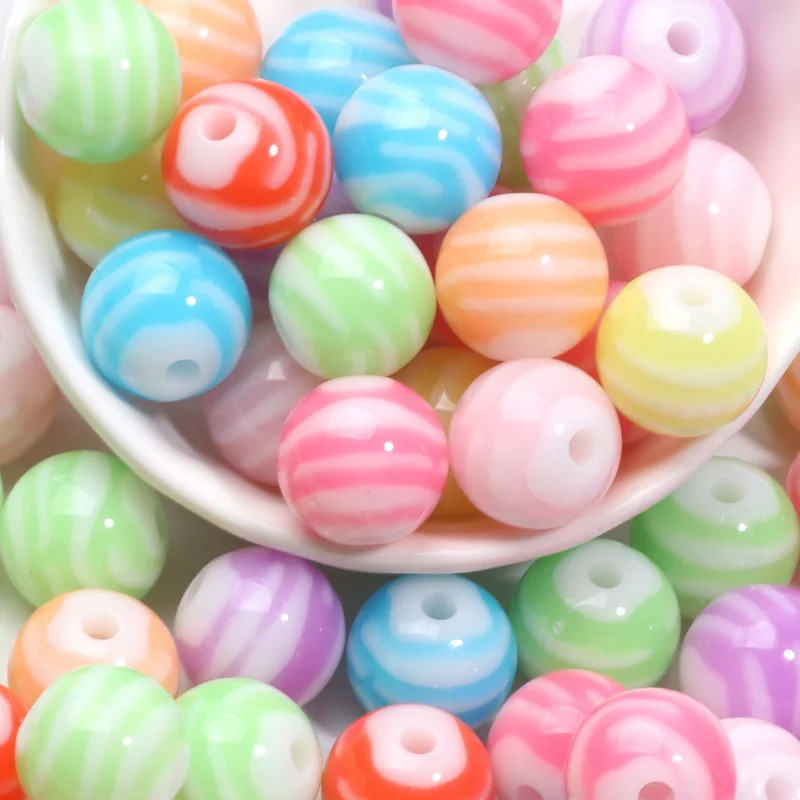 14mm 20pcs Charm Rainbow Stripes Round Balls Spacer Acrylic Beads For Jewelry Making DIY Jewelry Necklaces Bracelets Accessories