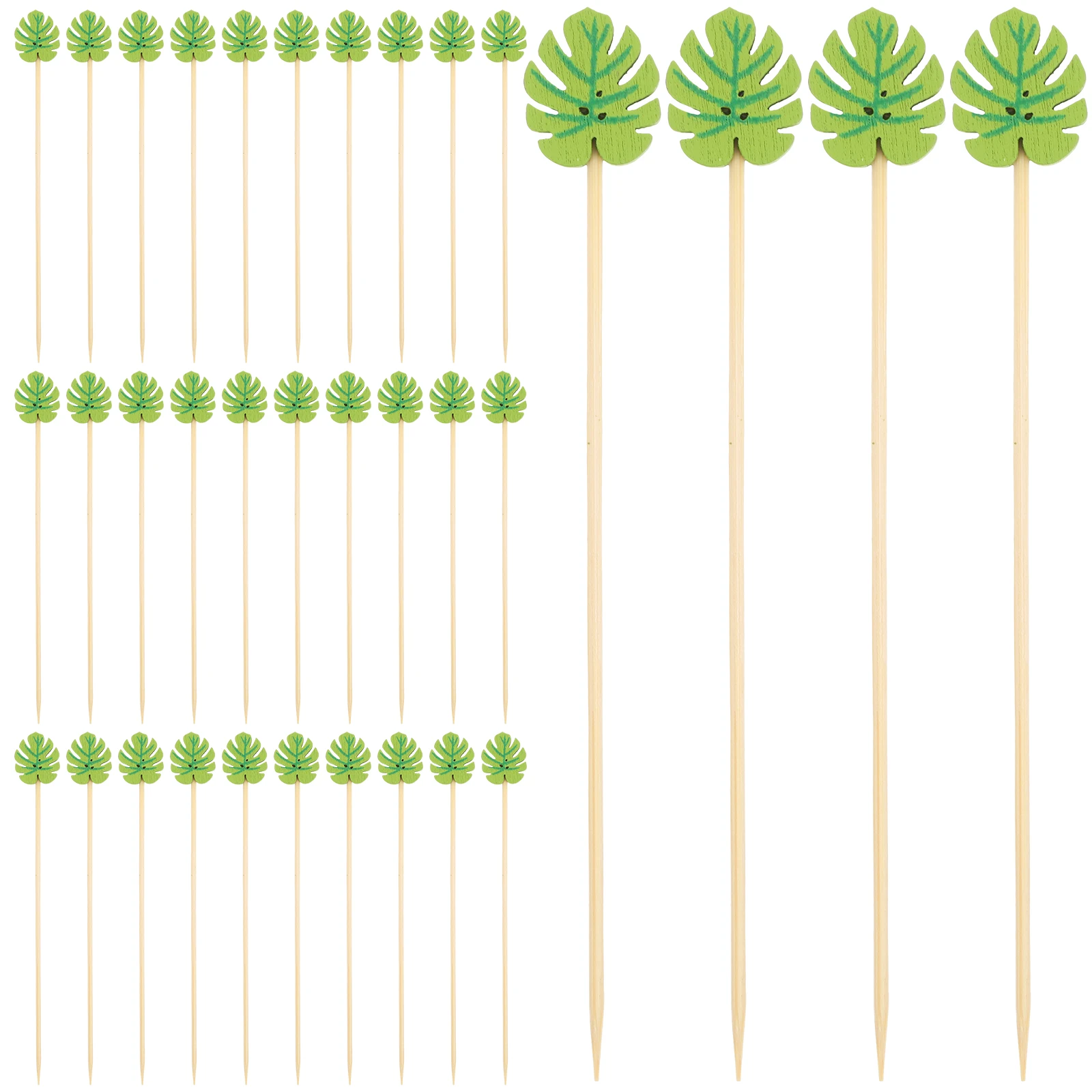

100pcs Bamboo Sticks Disposable Fruit Food Barbecue Skewer Party Picks Leaf Shaped Cocktail Supplies Kitchen Bar Tools