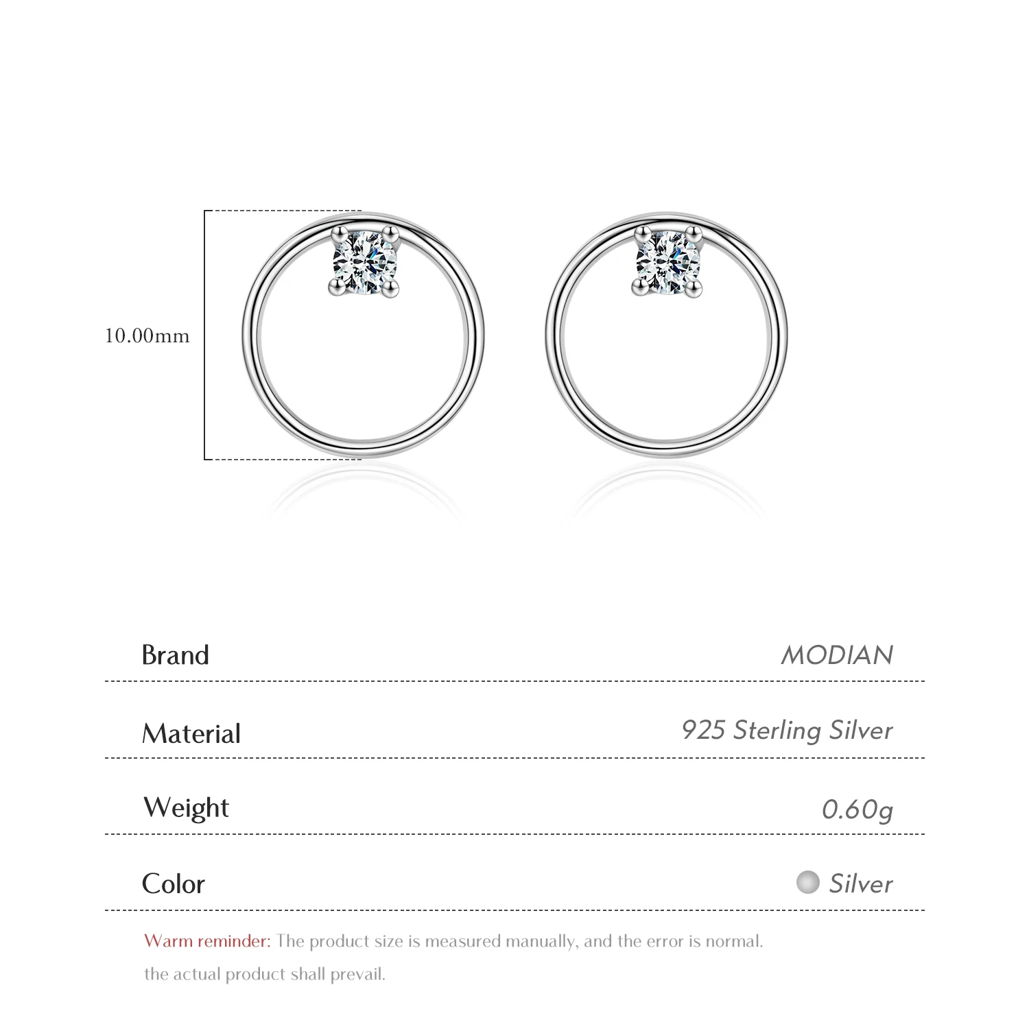 Modian 100% 925 Sterling Silver Vintage Circle Fashion Minimalist Dazzling Stud Earrings For Wedding Fine Jewelry Giftsomen W