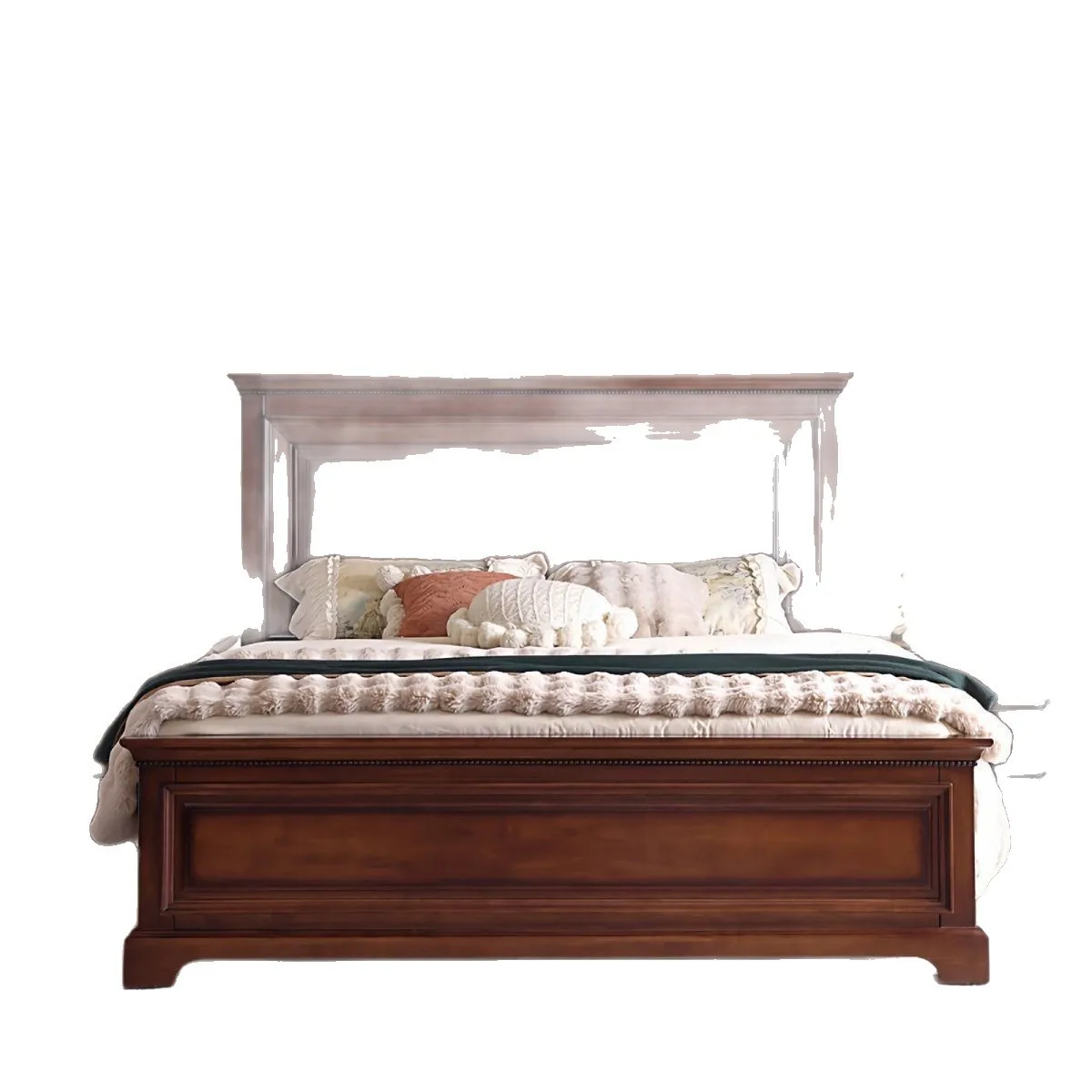 American rural retro solid wood double bed heightened, three-dimensional bedside home master bedroom 1.5/1 meters large capacity