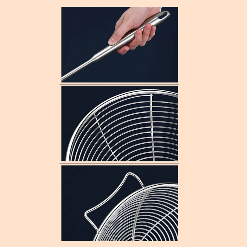 

Stainless Steel Oil Strainer Colander Food Filter Spoon Long Handle Kitchen Tool Fryer Silver Color Easy Cleaning