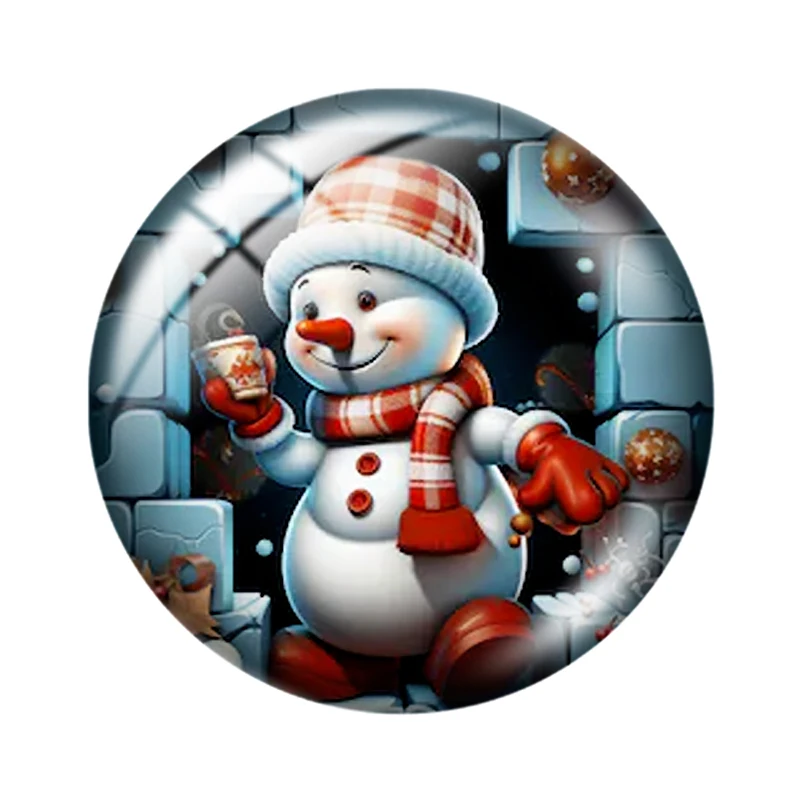 Cute Christmas snowman cartoon 12mm/18mm/20mm/25mm Round photo glass cabochon demo flat back Making findings