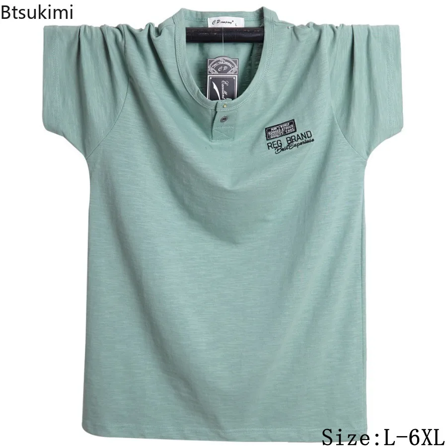

2025 Summer Men's Short-sleeved Casual T-shirts Solid Breathable Cotton Pullover Tops Daily Versatile Streetwear Male Tees L-6XL