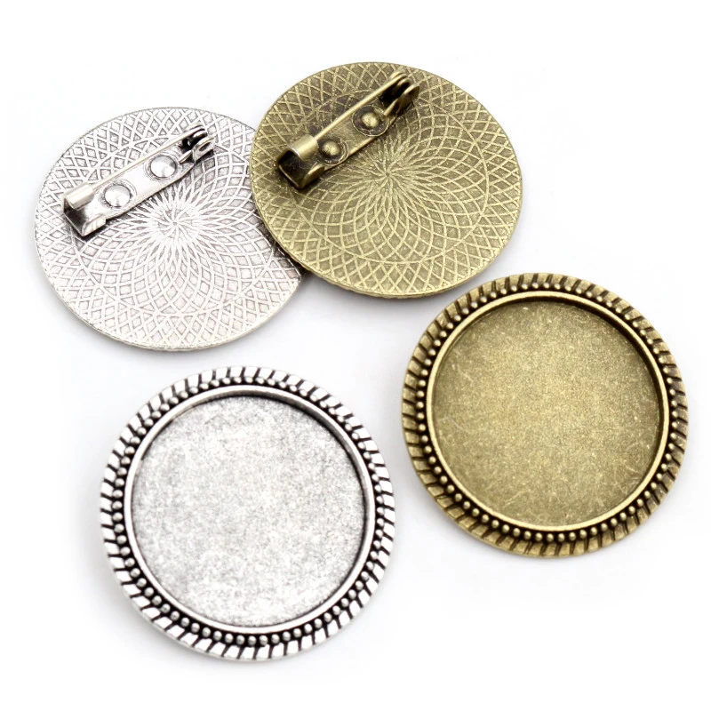 New Fashion 5pcs/Lot 25mm Inner Size Retro Series Antique Silver Plated and Bronze Brooch Baroque Style Cabochon Base Setting