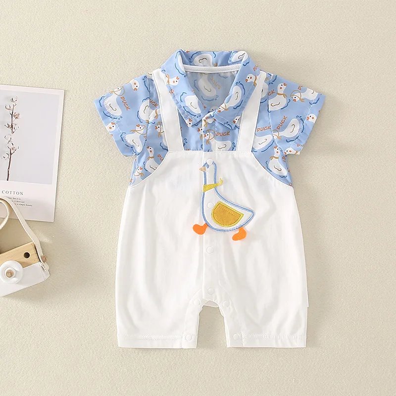 Baby clothes 2024 summer new short-sleeved male and female baby newborn cute jumpsuit pure cotton free shipping